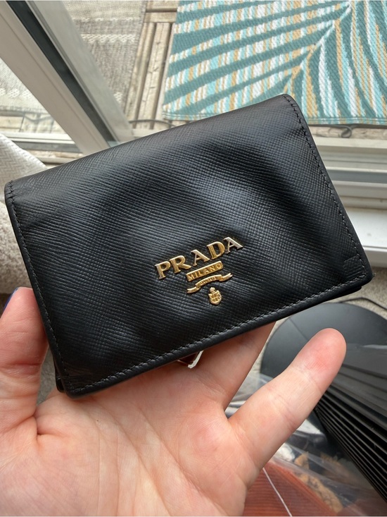 Prada Handbags - Prada Vintage Black Flap Leather Compact Card Case with Gold Logo